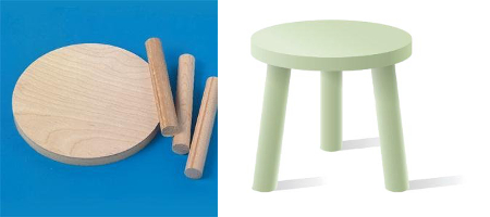 stools, legs unattached and attached